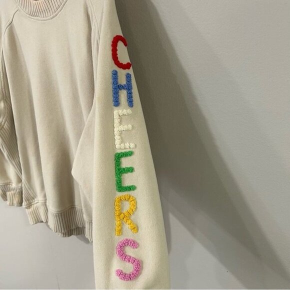 Aerie Pleated Sleeve Crewneck Cream Oversized Boxy Cheer Sweatshirt Size Large - Picture 4 of 10